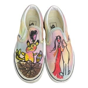 Vans Classic kids unisex Multicolor Custom Graffiti Art Slip-On Sneakers Size 13